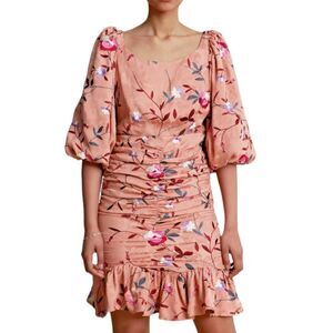 Bytimo Dress Womens XXS Pink Ruched‎ Floral Embroidered Jacquard